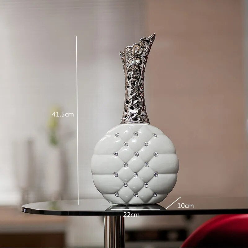 White Ceramic Vase Set with Silver Dots
