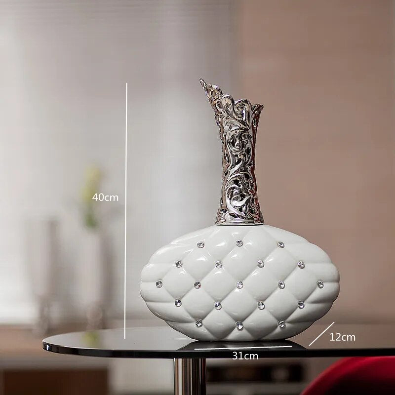 White Ceramic Vase Set with Silver Dots