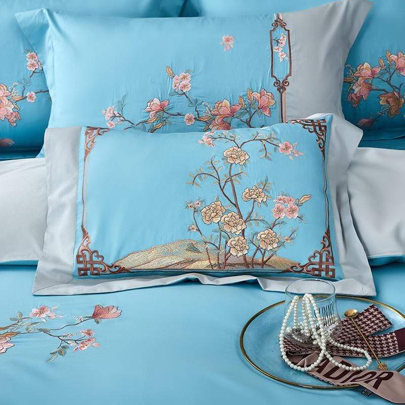 Spring Sky Blue Cotton Bedding Set