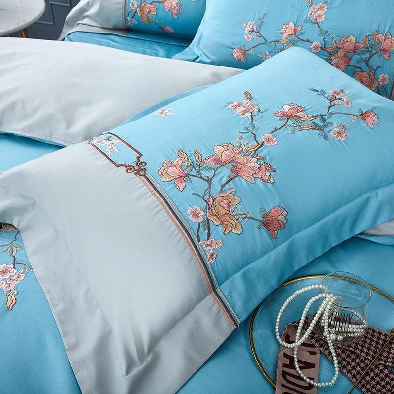 Spring Sky Blue Cotton Bedding Set