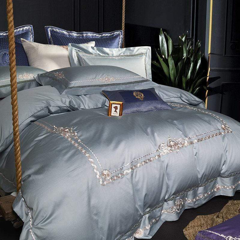AMUN-RA Grey Purple Bedding Set - Egyptian Cotton - Lezze Design