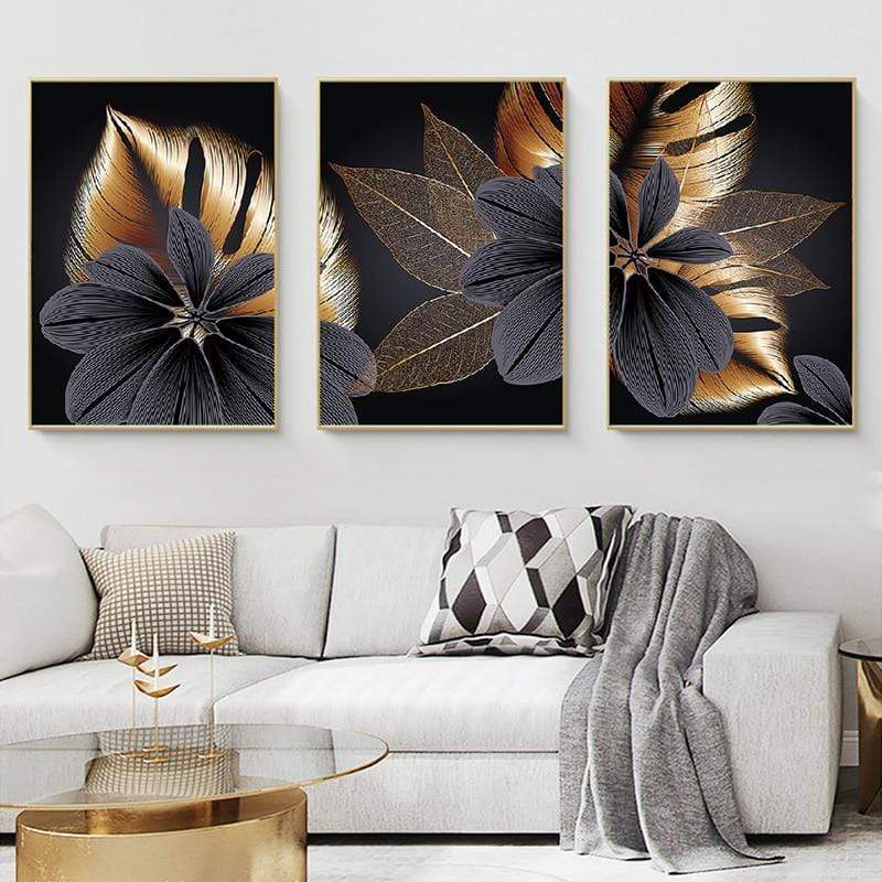 Black & Gold Flower Canvas - Lezze Design