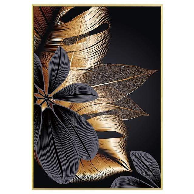 Black & Gold Flower Canvas - Lezze Design