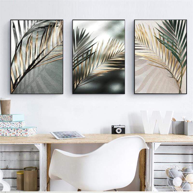 Golden Palm Leaves Canvas - Lezze Design