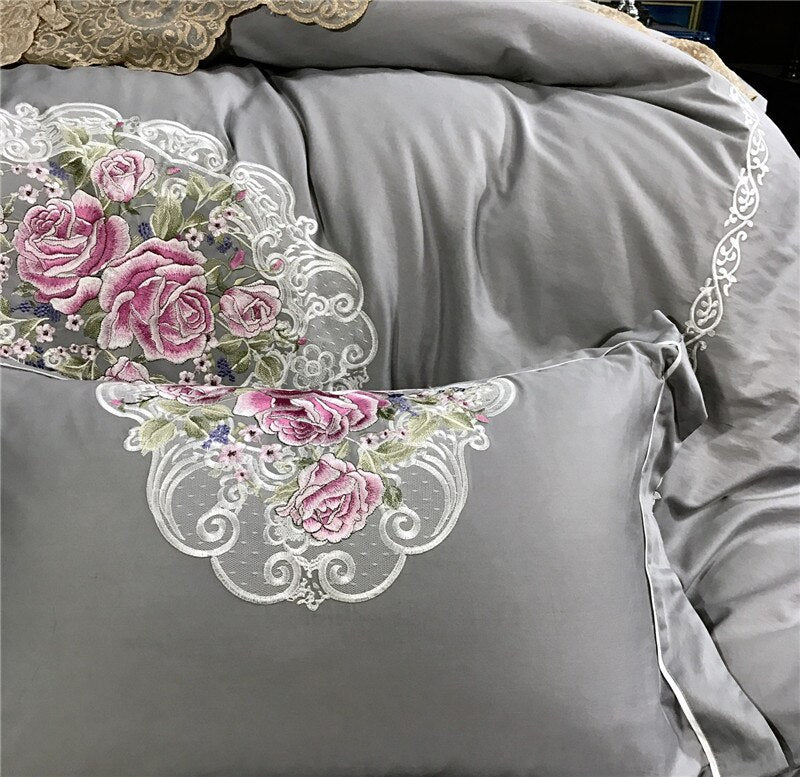 Bahar Floral Embroidery Egyptian Cotton Duvet Cover Set